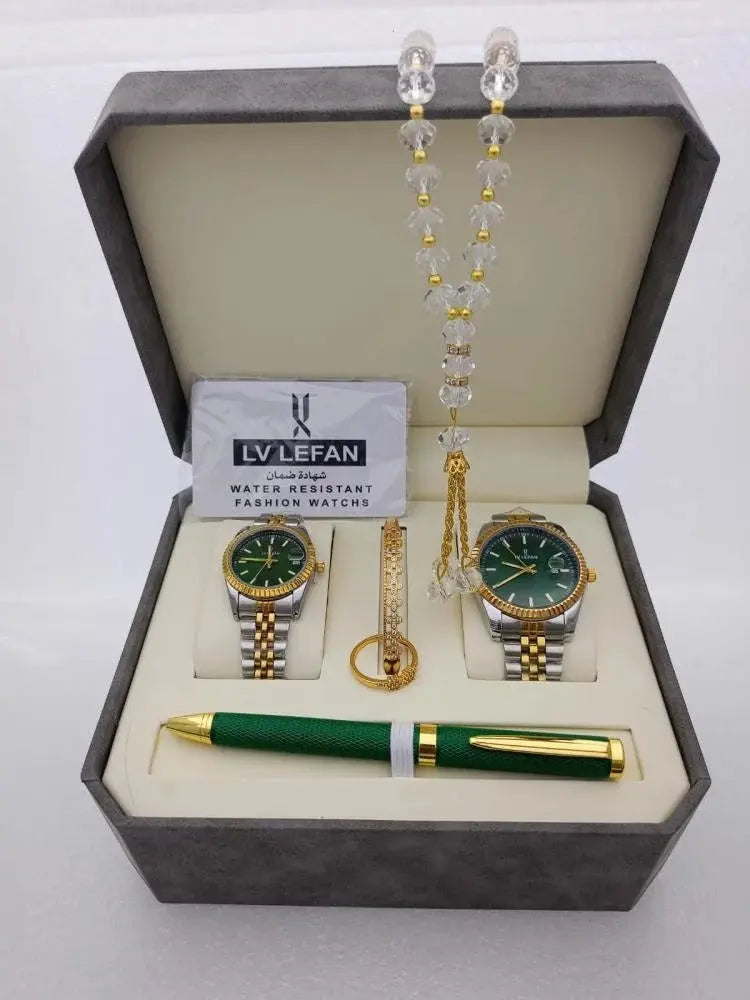 "Men's Stainless Steel Set: Watch, Rosary, Pen & Cufflinks" SmartAura